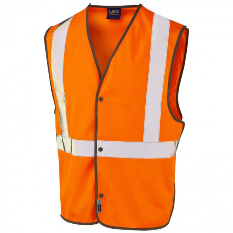 Leo Workwear W26-O Umberleigh Hi Vis ISO 20471 Class 2 Railway Stud Waistcoat Orange
